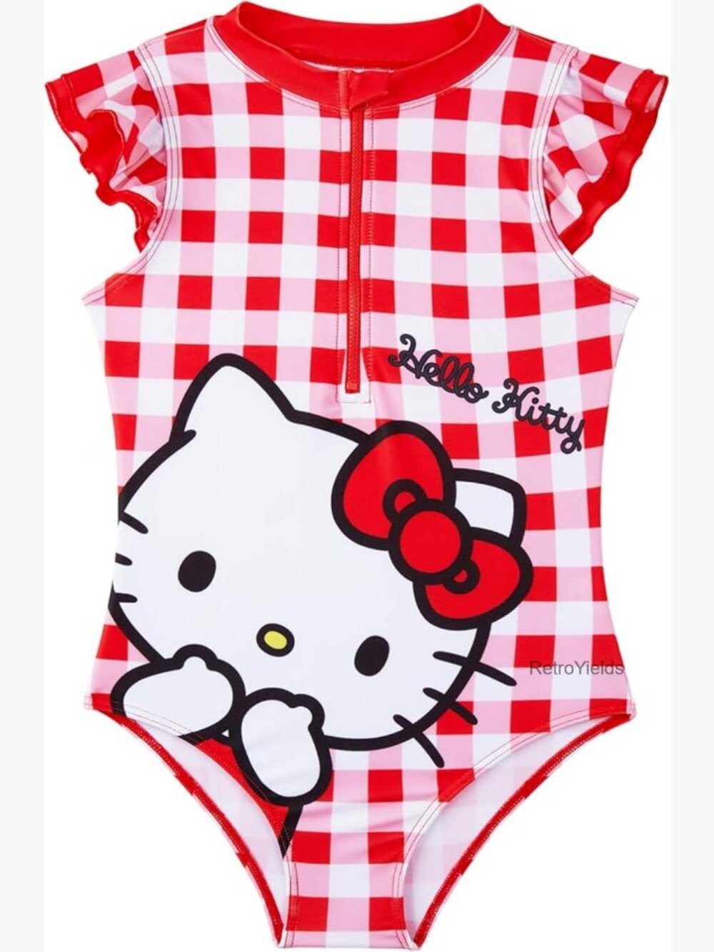 Girls One Piece Swimsuit with Ruffle Sleeves Zip Front UPF 15